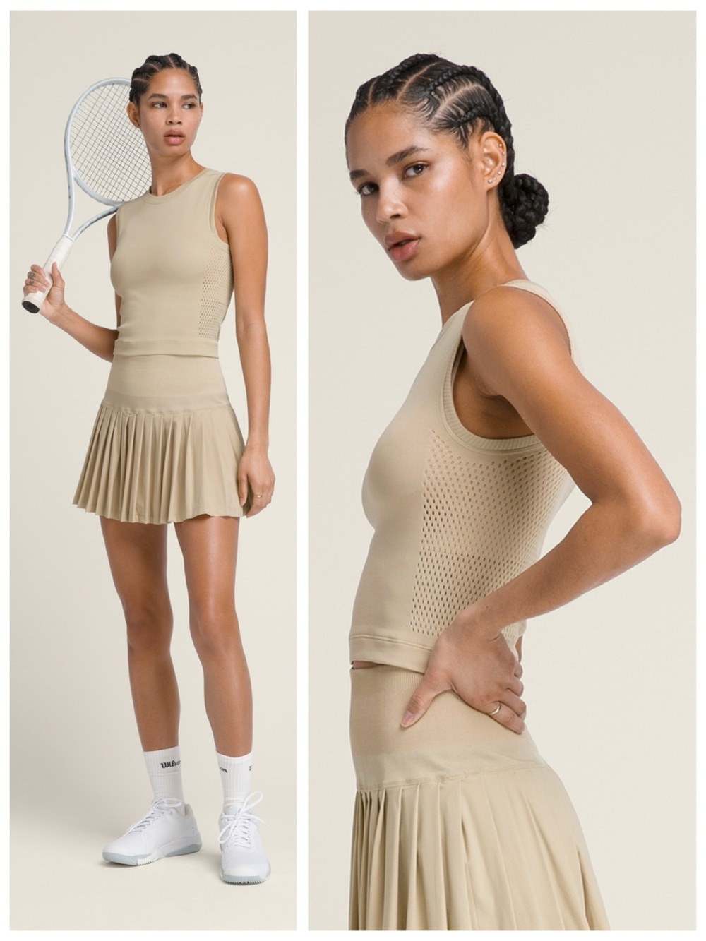 Wilson Core Pro Seamless Tank, Mesh Athletic Cropped Safari (Tan) sz. XS